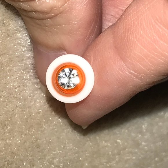 14 Gauge Red and white with Clear Rhinestone Space Ship Tongue Ring - Picture 2 of 4